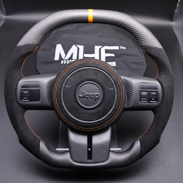 2011-2017 JK Wrangler Carbon Black Alcantara Orange Accent Steering Wheel