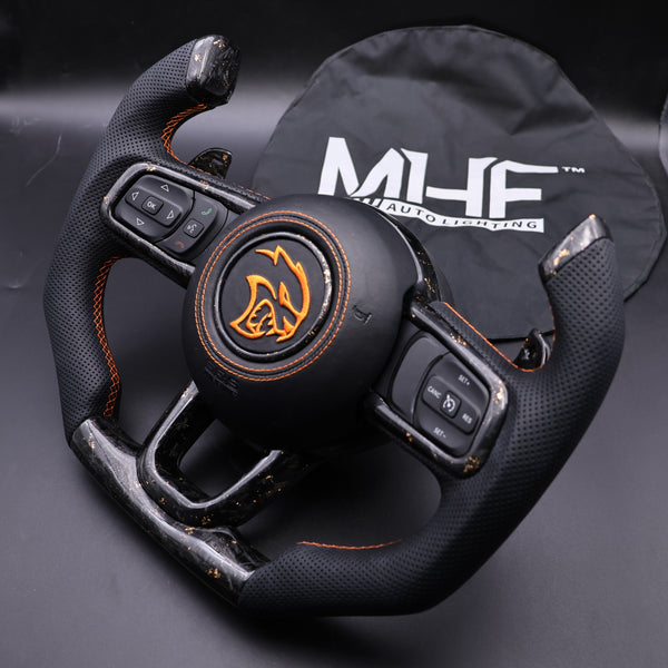 2018+ JT / JL “Orange Accent Forged Carbon” Jeep Wrangler Fighter Jet Style Steering Wheel