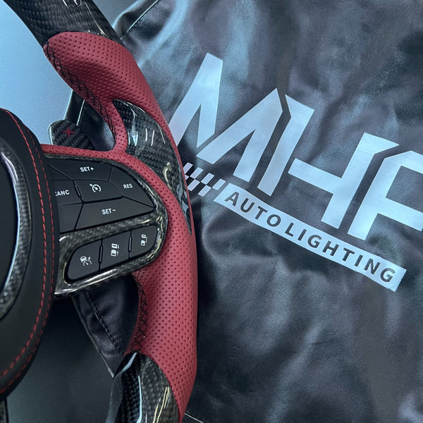 2018-2021 Carbon “Track Series” Dark Ruby Red Accent TrackHawk Steering Wheel