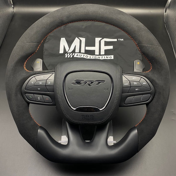 2014-2021 Matte Black Orange Accent Alcantara “SRT Demon Style”  Steering Wheel