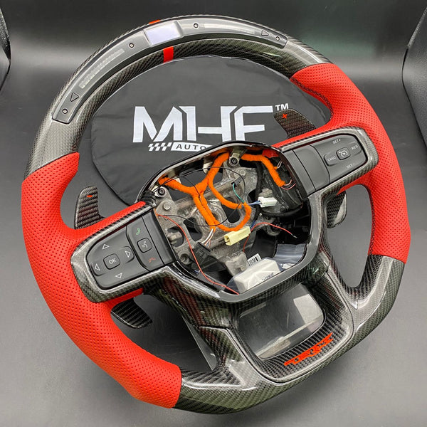 2021+ Dodge RAM Gloss Carbon Red Accent “TRX” Leather Steering Wheel