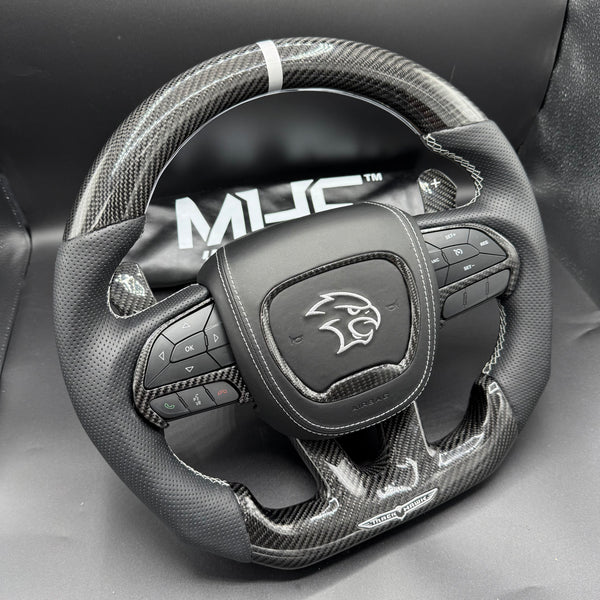 2014-2021 TrackHawk Silver Accent l Stitching OEM Carbon TrackHawk Steering Wheel