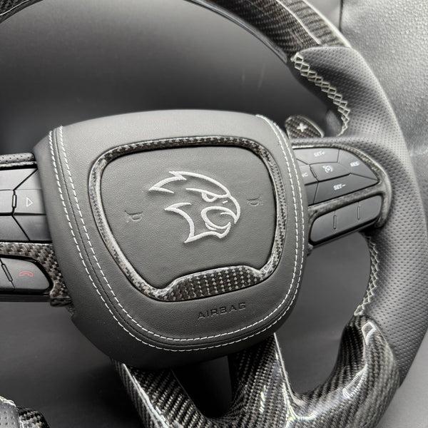 2014-2021 TrackHawk Silver Accent l Stitching OEM Carbon TrackHawk Steering Wheel