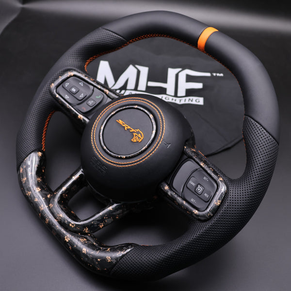 2018+ JT / JL “Orange Accent Forged Carbon” Jeep Wrangler Steering Wheel