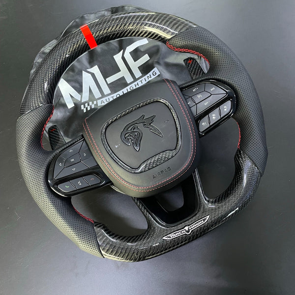 2018-2021 Carbon “Track Series” Red Accent Black Gloss TrackHawk Steering Wheel