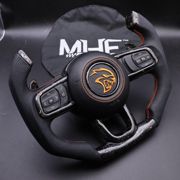 2018+ JT / JL “Orange Accent Forged Carbon” Jeep Wrangler Fighter Jet Style Steering Wheel