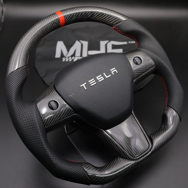 Tesla Model 3 & Y Carbon Red Accent Steering Wheel