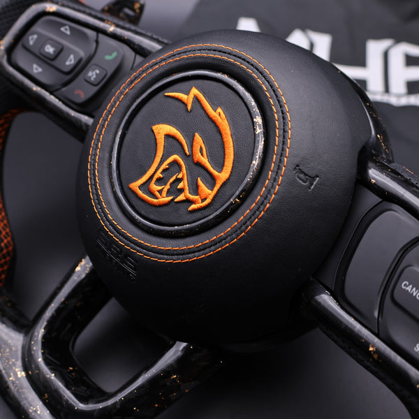 2018+ JT / JL “Orange Accent Forged Carbon” Jeep Wrangler Fighter Jet Style Steering Wheel