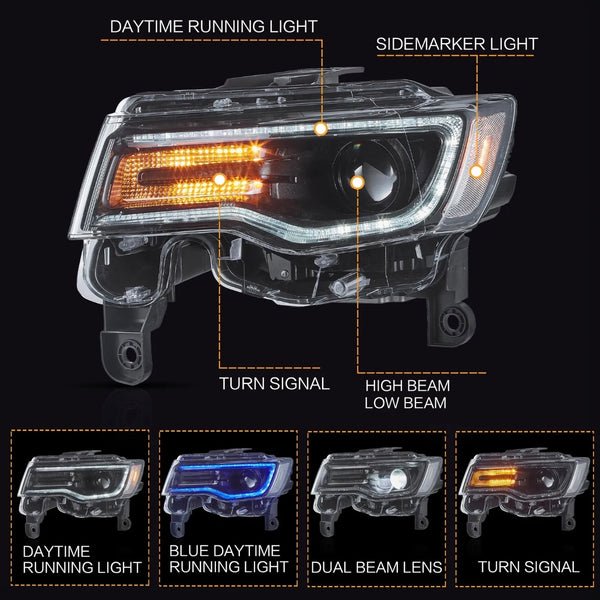 2014-2021 Jeep Grand Cherokee HID LED Bi-Xenon Headlights VLAND