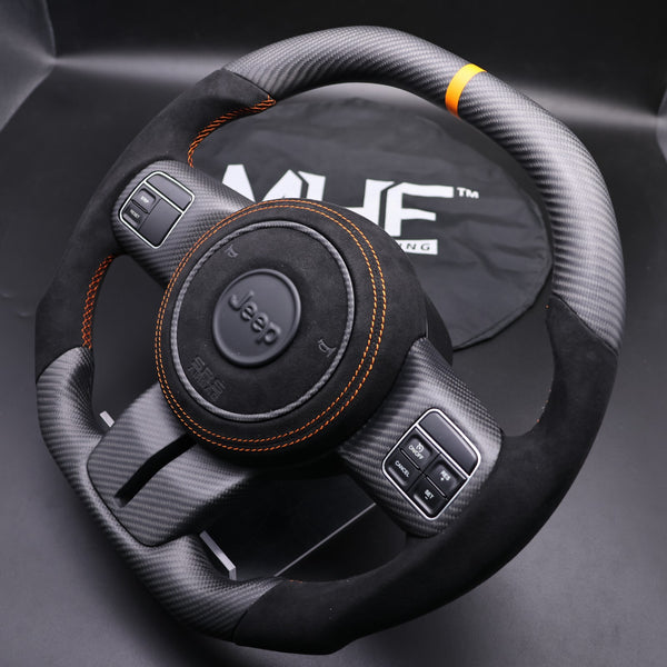 2011-2017 JK Wrangler Carbon Black Alcantara Orange Accent Steering Wheel