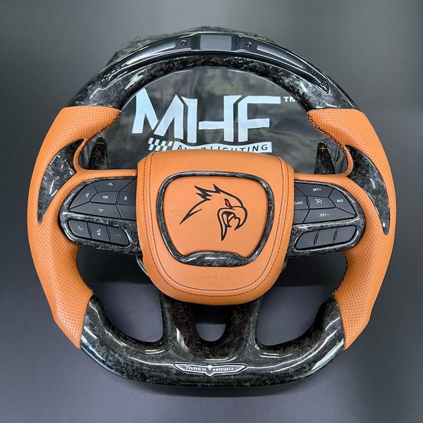 2014-2021 Forged Carbon “Track Series” Sepia Tan Accent TrackHawk Steering Wheel