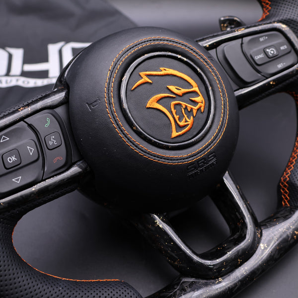 2018+ JT / JL “Orange Accent Forged Carbon” Jeep Wrangler Fighter Jet Style Steering Wheel