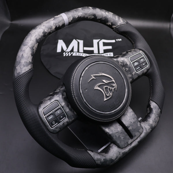 2011-2017 JK Wrangler Forged Carbon Black Leather Grey Accent Steering Wheel