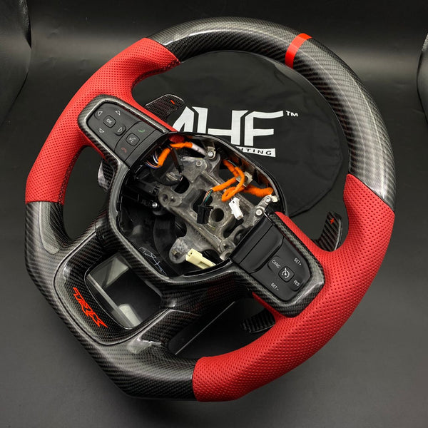 2021+ Dodge RAM Gloss Carbon Red Accent “TRX” Leather Steering Wheel