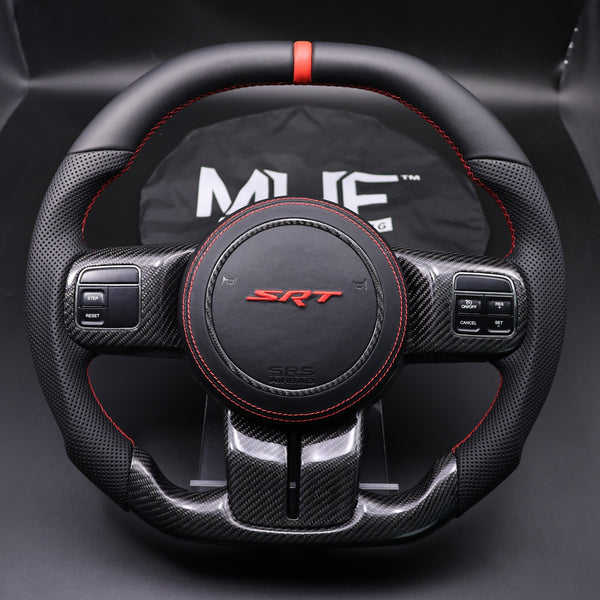 2011-2017 JK Wrangler Leather Red Accent Gloss Carbon Steering Wheel