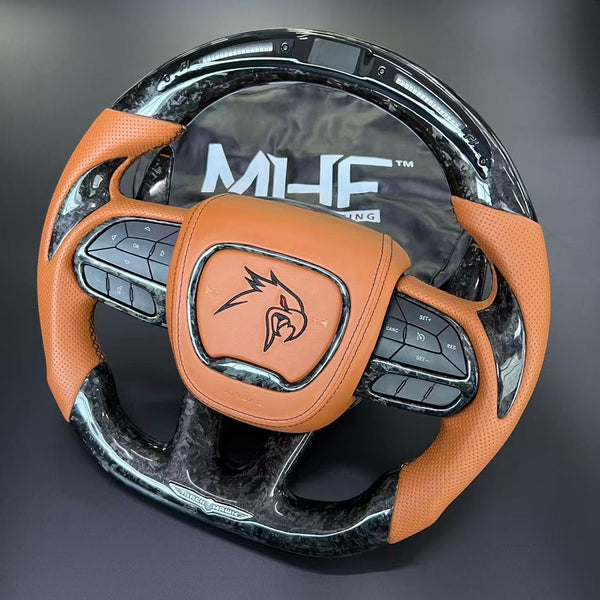 2014-2021 Forged Carbon “Track Series” Sepia Tan Accent TrackHawk Steering Wheel