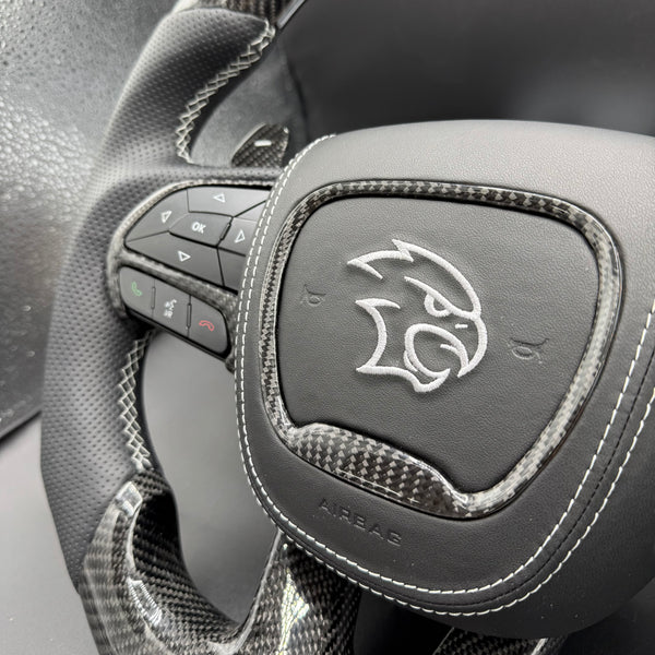 2014-2021 TrackHawk Silver Accent l Stitching OEM Carbon TrackHawk Steering Wheel