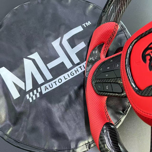 2018-2021 Carbon “Track Series” Red Leather Accent TrackHawk Steering Wheel