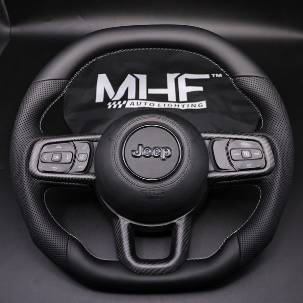 2018-2024 JT / JL Full Leather  White Accent Wrangler Steering Wheel