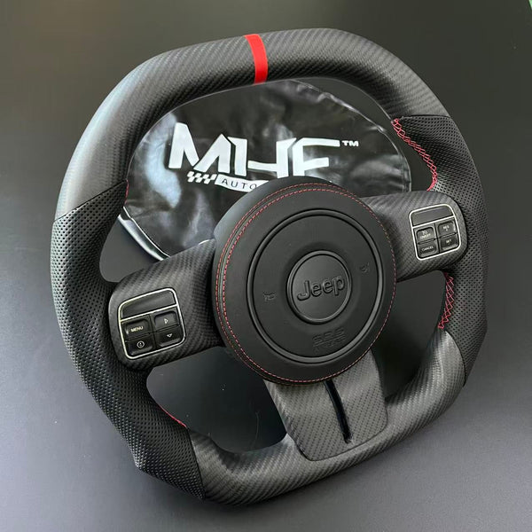 2011-2017 JK Wrangler Carbon Black Leather Accent Steering Wheel