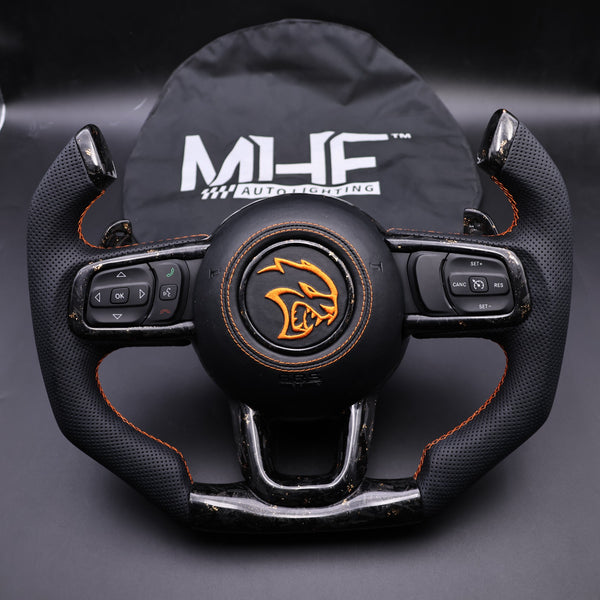 2018+ JT / JL “Orange Accent Forged Carbon” Jeep Wrangler Fighter Jet Style Steering Wheel