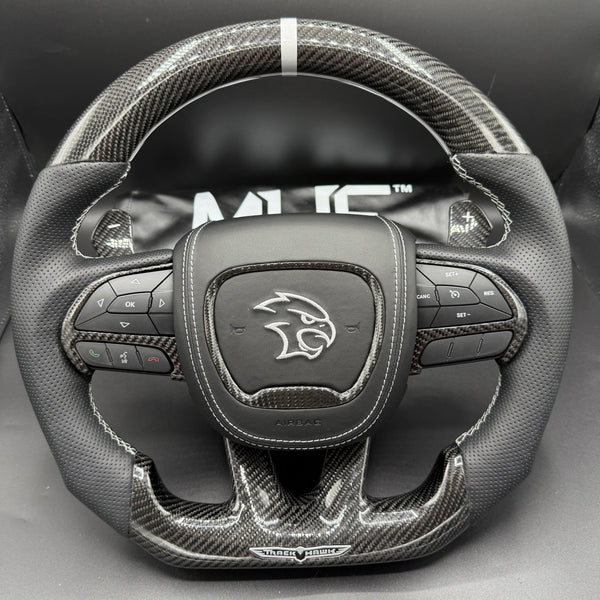 2014-2021 TrackHawk Silver Accent l Stitching OEM Carbon TrackHawk Steering Wheel
