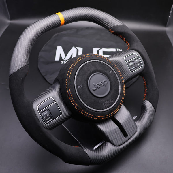 2011-2017 JK Wrangler Carbon Black Alcantara Orange Accent Steering Wheel