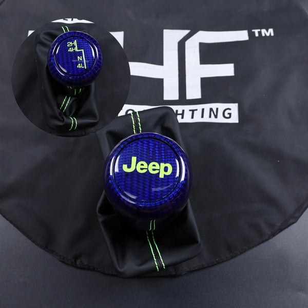 2018+ Jeep Wrangler Gloss Blue Carbon Green Accent Stitching Custom Shifter