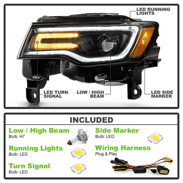 2017-2021 Jeep Grand Cherokee Halogen Upgrade LED Tube Projector Headlights