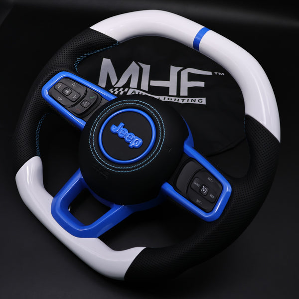2018-2024 JT / JL White Gloss Paint / Blue Accent Wrangler Steering Wheel