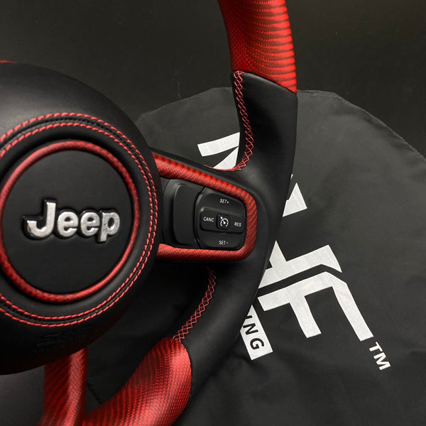 2018-2024 JT / JL “Red Carbon ” Matte Carbon Jeep Wrangler Steering Wheel