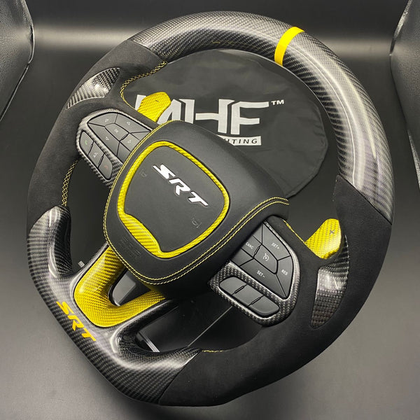 2014-2021 Yellow Carbon Alcantara Jeep Dodge SRT  Steering Wheel
