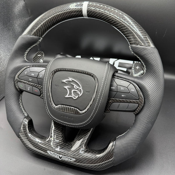 2014-2021 TrackHawk Silver Accent l Stitching OEM Carbon TrackHawk Steering Wheel