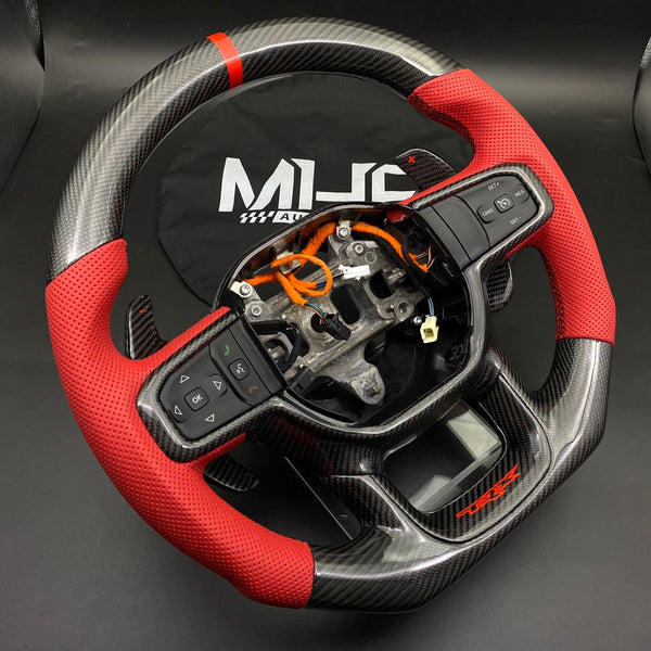 2021+ Dodge RAM Gloss Carbon Red Accent “TRX” Leather Steering Wheel