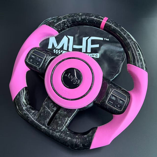 2011-2017 JK Wrangler Forged Gloss Carbon Pink Leather Accent Steering Wheell