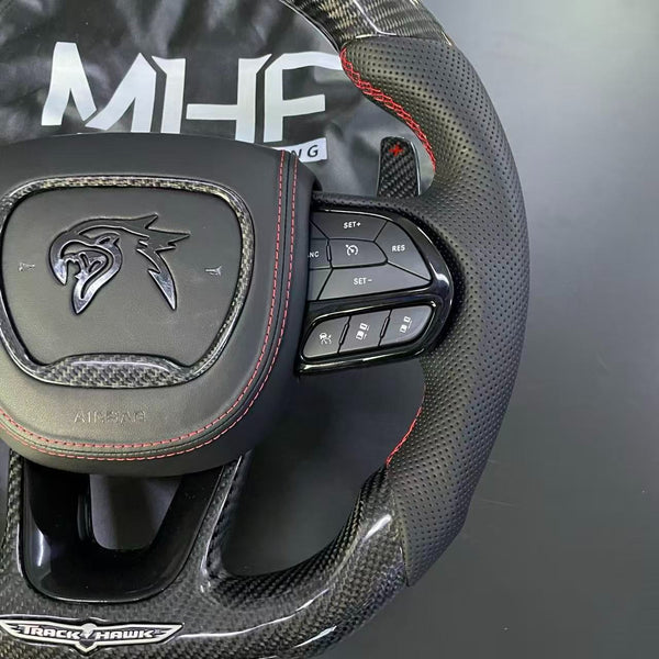 2018-2021 Carbon “Track Series” Red Accent Black Gloss TrackHawk Steering Wheel