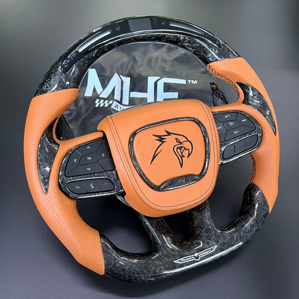 2014-2021 Forged Carbon “Track Series” Sepia Tan Accent TrackHawk Steering Wheel