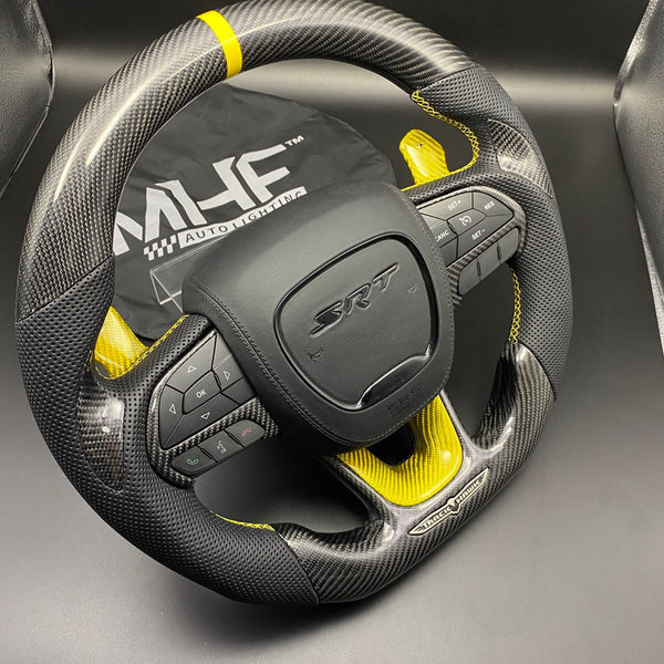 2018-2020 Carbon “Track Series” Yellow Carbon Accent TrackHawk Steering Wheel