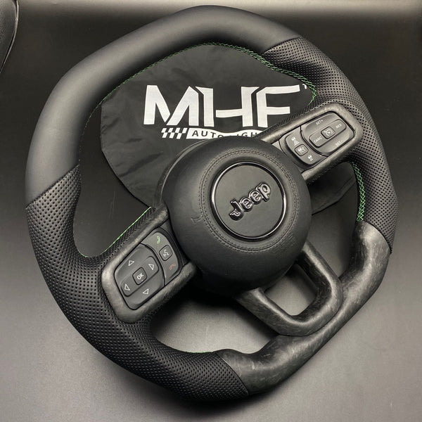 2018-2024 JT / JL “Remington Green” Matte Forged Carbon Jeep Wrangler Steering Wheel