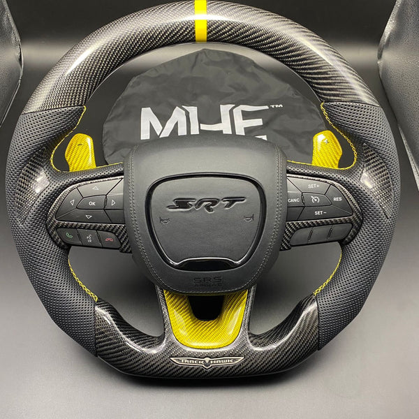 2018-2020 Carbon “Track Series” Yellow Carbon Accent TrackHawk Steering Wheel