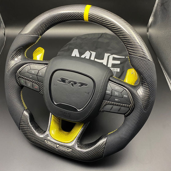 2018-2020 Carbon “Track Series” Yellow Carbon Accent TrackHawk Steering Wheel