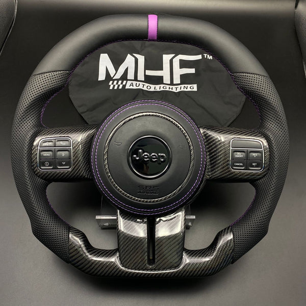 2011-2017 JK Wrangler Leather + Purple Carbon Accent Steering Wheel
