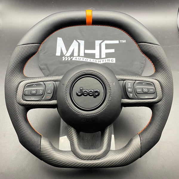 2018+ JT / JL “Perforated Leather /  Orange” Matte Carbon Jeep Wrangler Steering Wheel