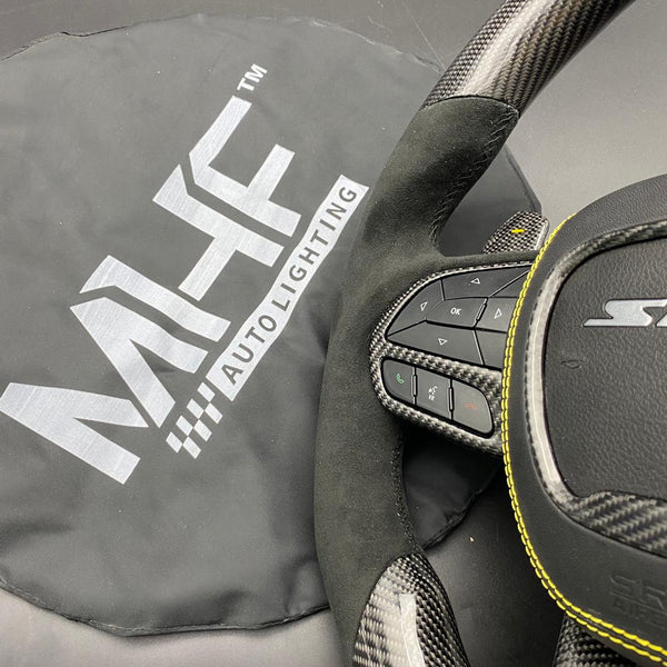 2018-2021 Carbon “Track Series” Alcantara Yellow Accent TrackHawk Steering Wheel