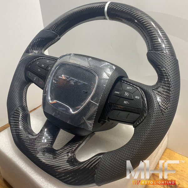 2014-2021 Jeep/ Dodge Carbon White Accent Steering Wheel