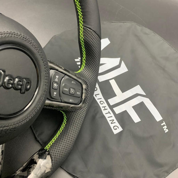 2018+ JT / JL “Perforated Leather /  Neon” Forged Carbon Jeep Wrangler Steering Wheel