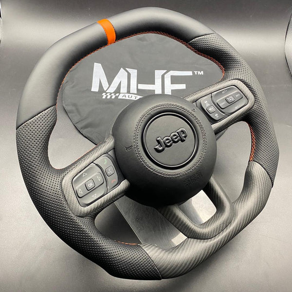 2018+ JT / JL “Perforated Leather /  Orange” Matte Carbon Jeep Wrangler Steering Wheel