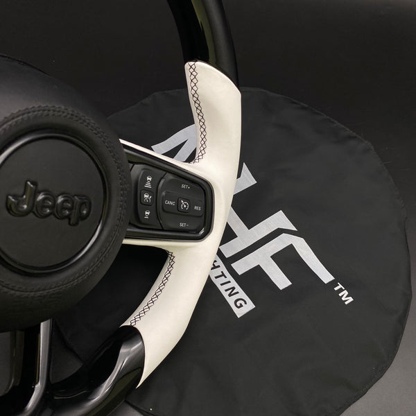 2018+ JT / JL “White Leather /  Black Gloss Paint” Jeep Wrangler Steering Wheel