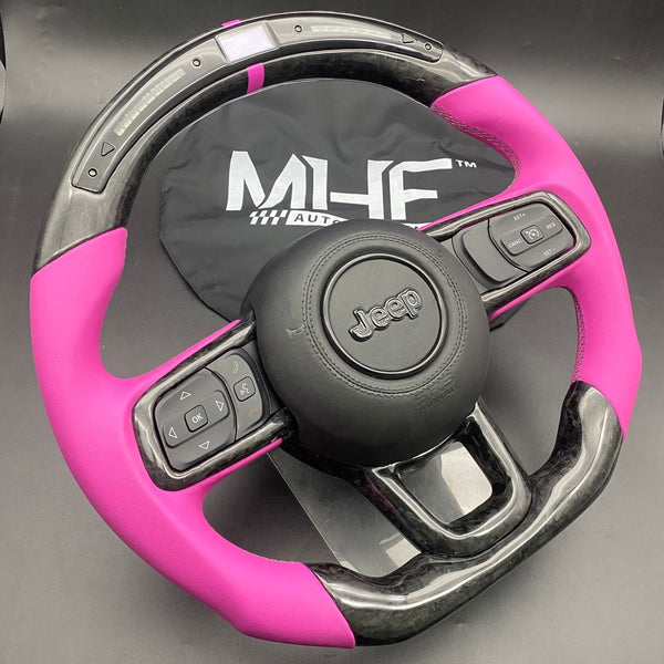 2018+ JT / JL “Pink Smooth Leather” Jeep Wrangler Forged Carbon Steering Wheel