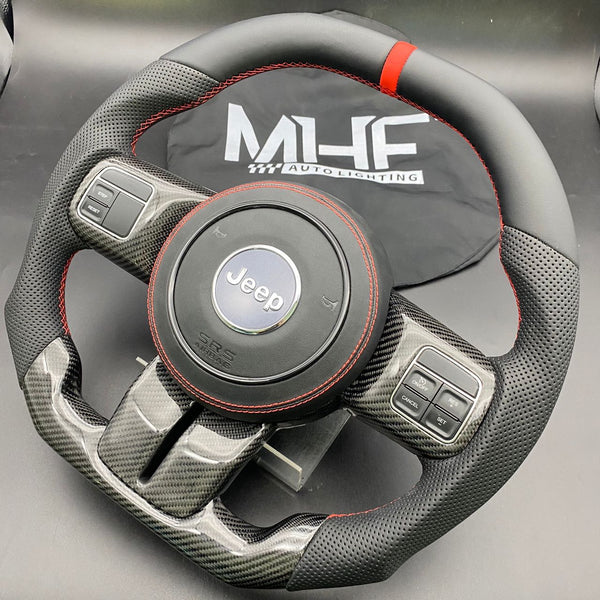 2011-2017 JK Wrangler Leather + Carbon Red Accent Steering Wheel